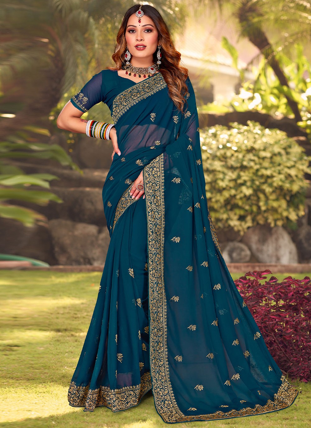 Contemporary Embroidered Georgette Saree - S2966