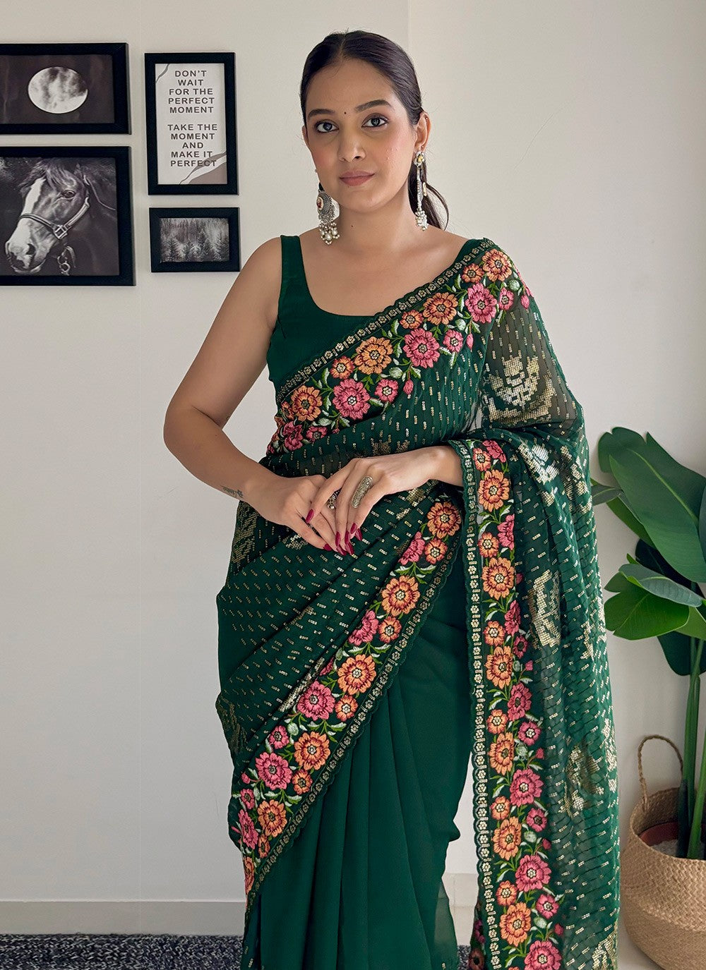 Traditional Embroidered Georgette Saree - S8343