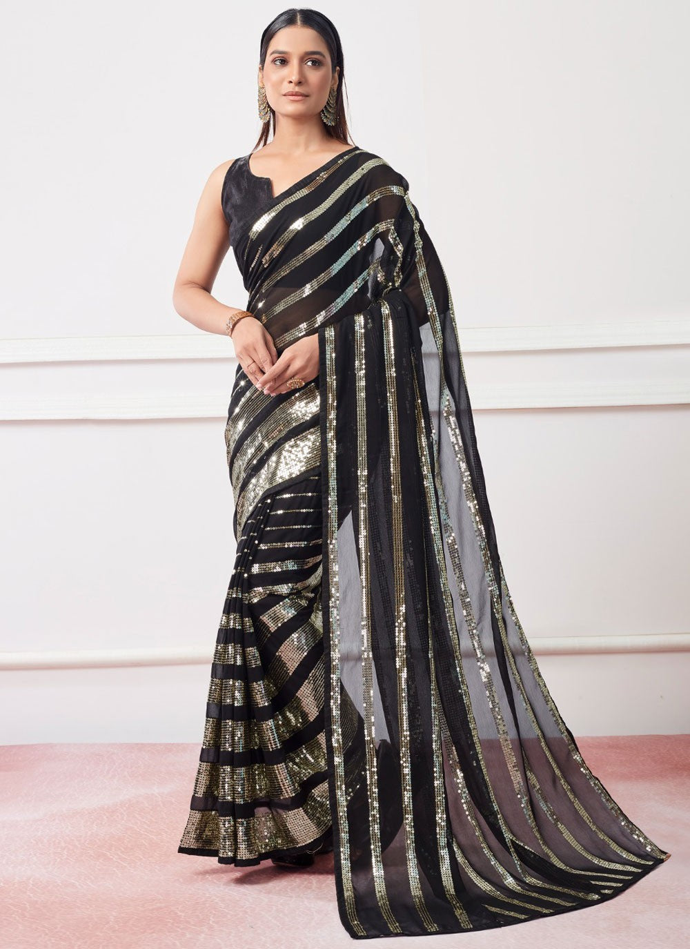 Trendy Printed Georgette Aqua Blue Saree - S10926