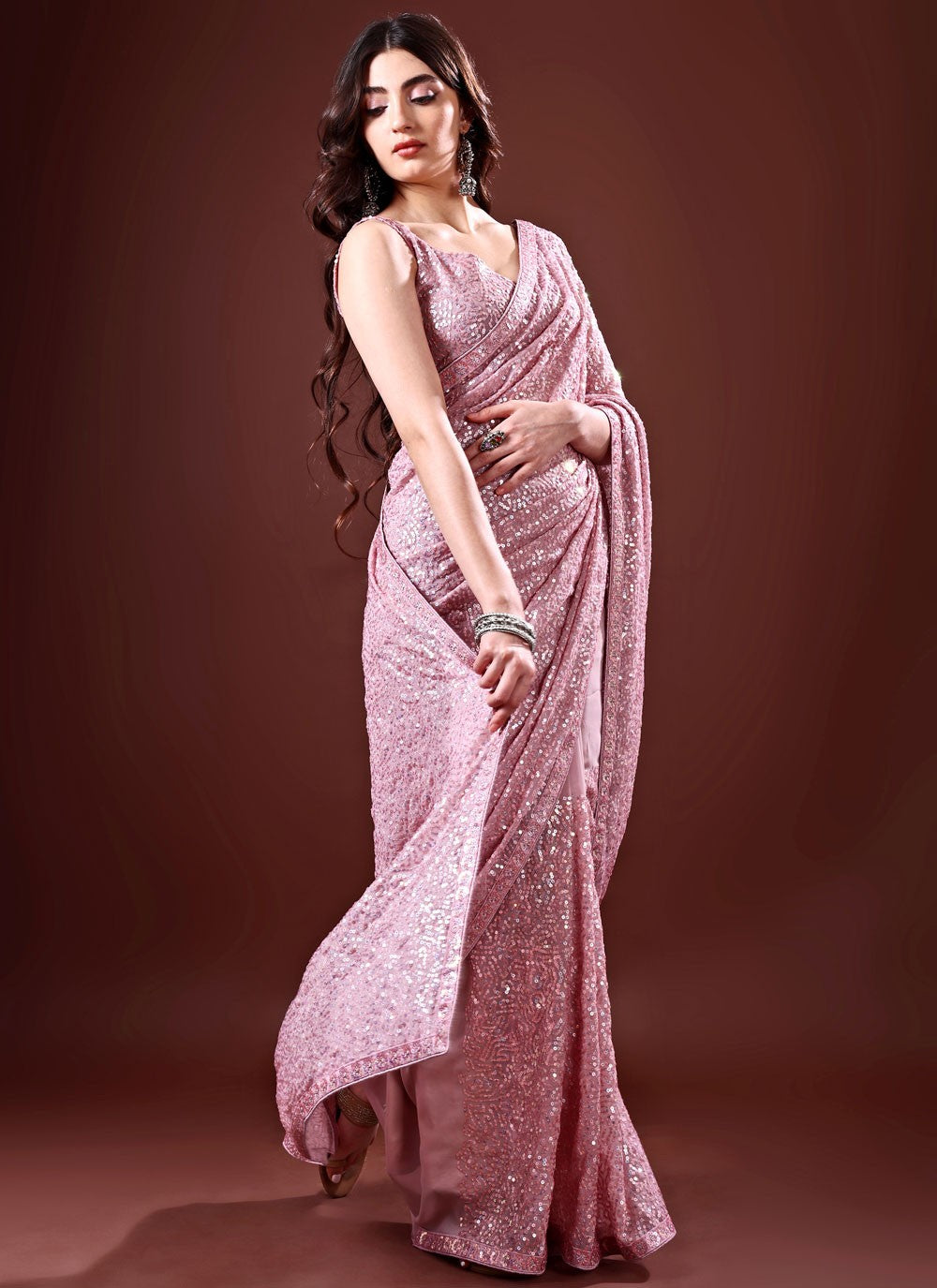 Classic Sequins Georgette Saree - S8734