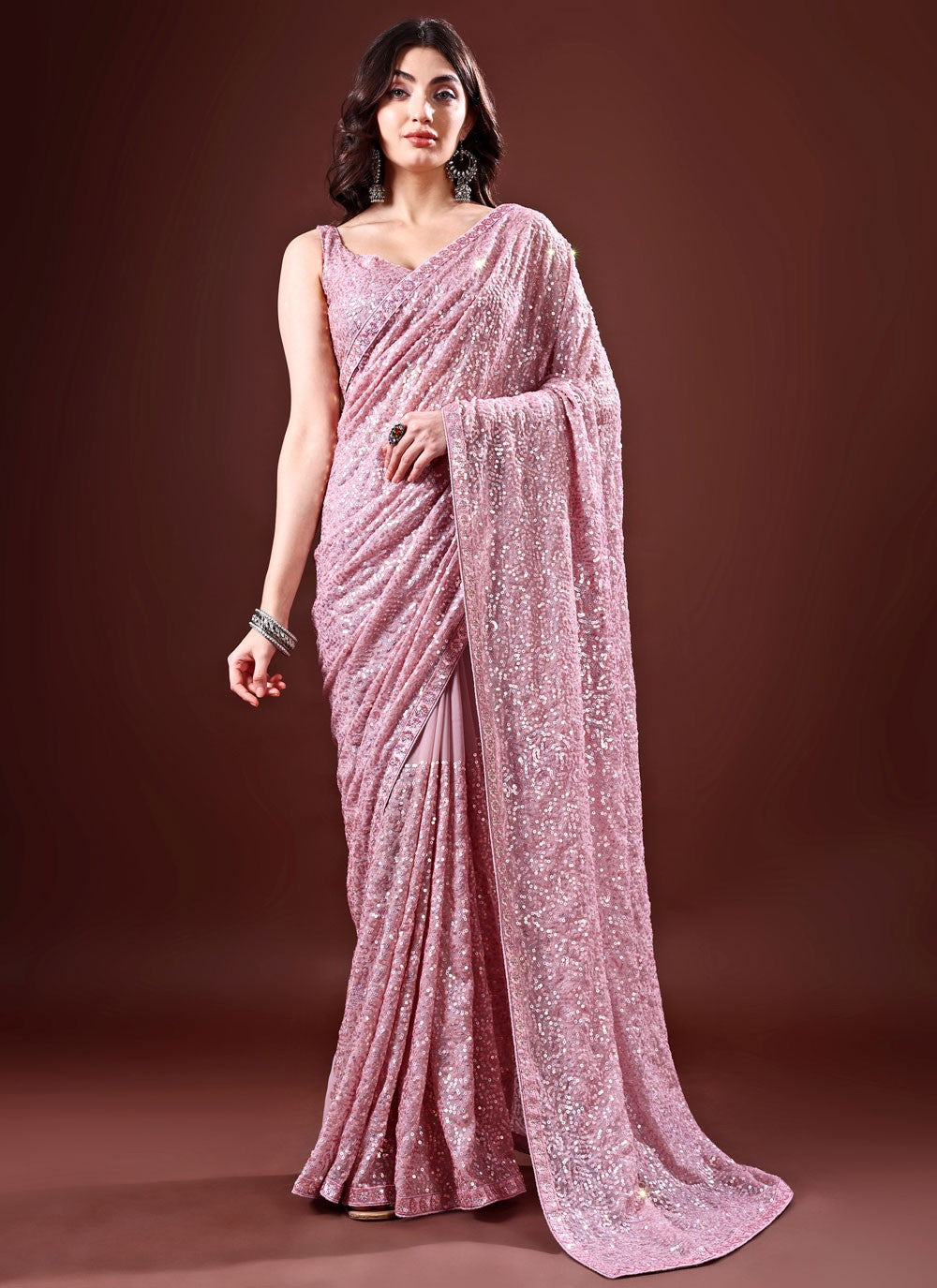 Classic Sequins Georgette Saree - S8734