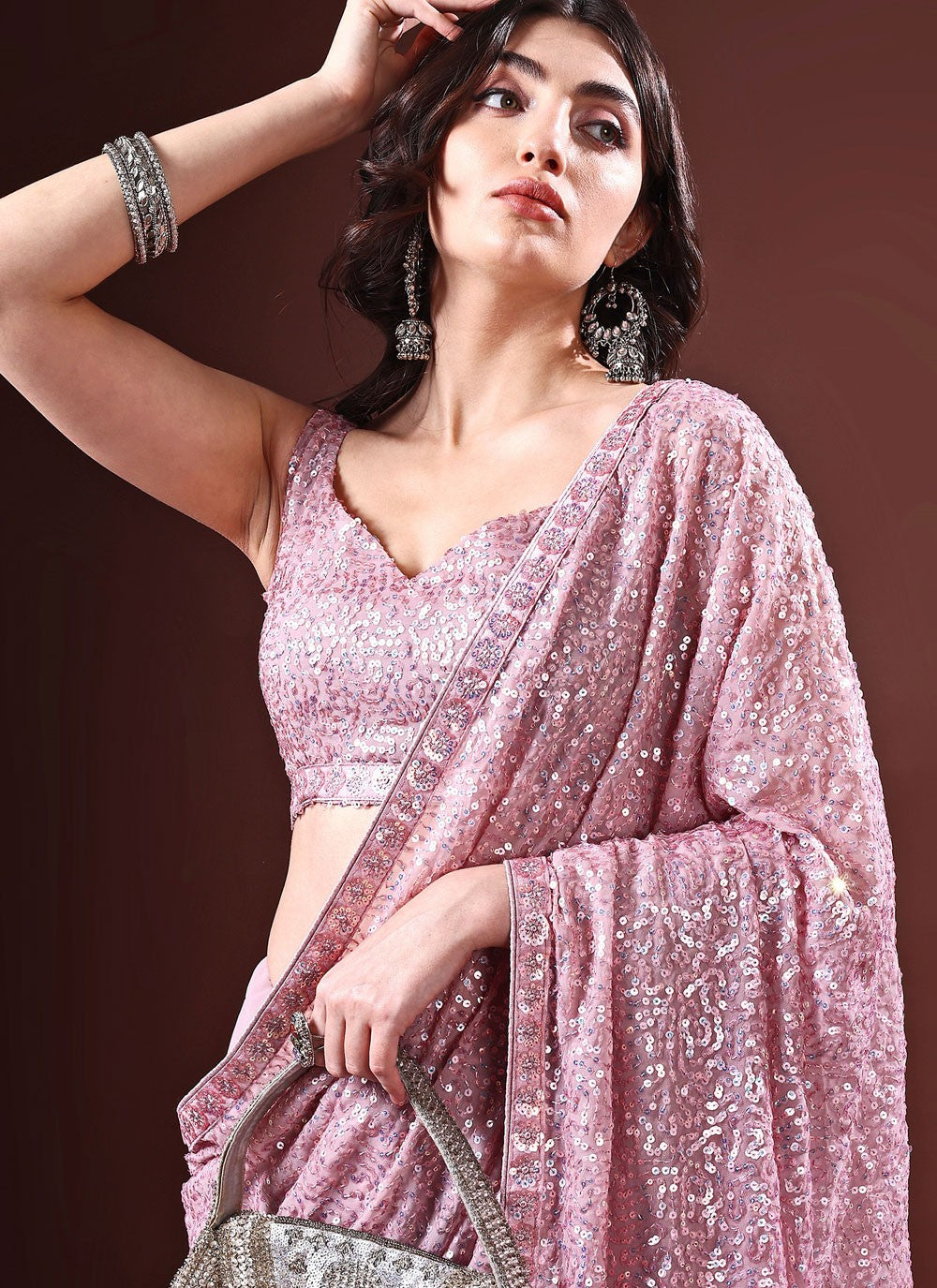 Classic Sequins Georgette Saree - S8734