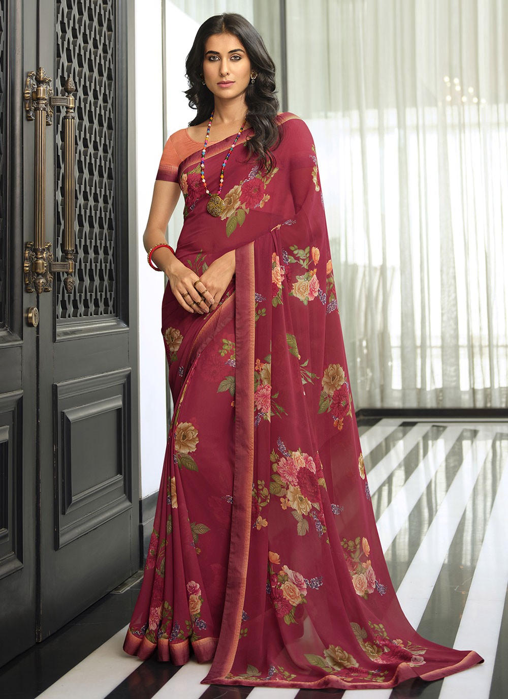 Traditional Lace Georgette Saree - S2868