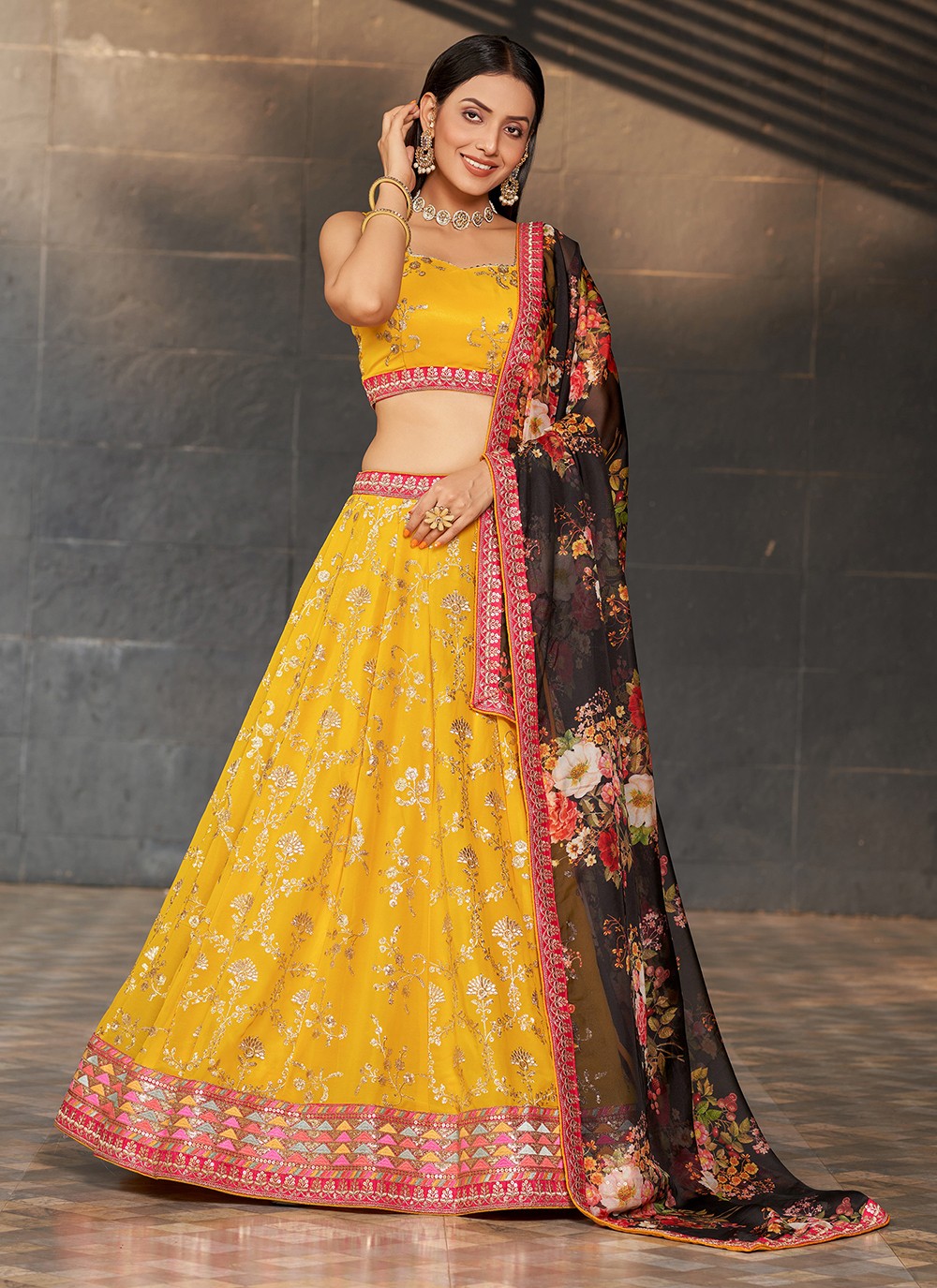 Embroidered Georgette A - Line Lehenga - L1528