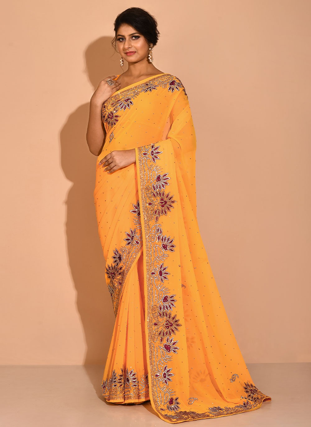 Trendy Embroidered Kanchipuram Silk Saree - S1707