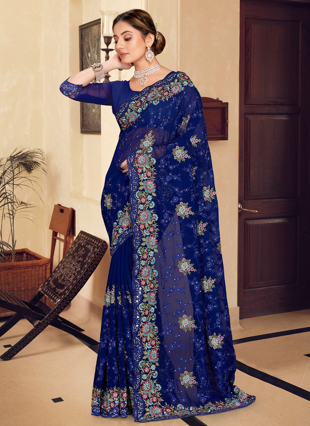 Traditional Embroidered Georgette Saree - S1767