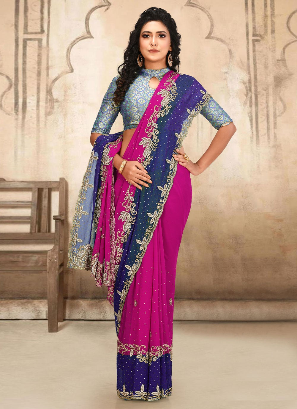 Classic Hand Embroidery Georgette Saree - S1972