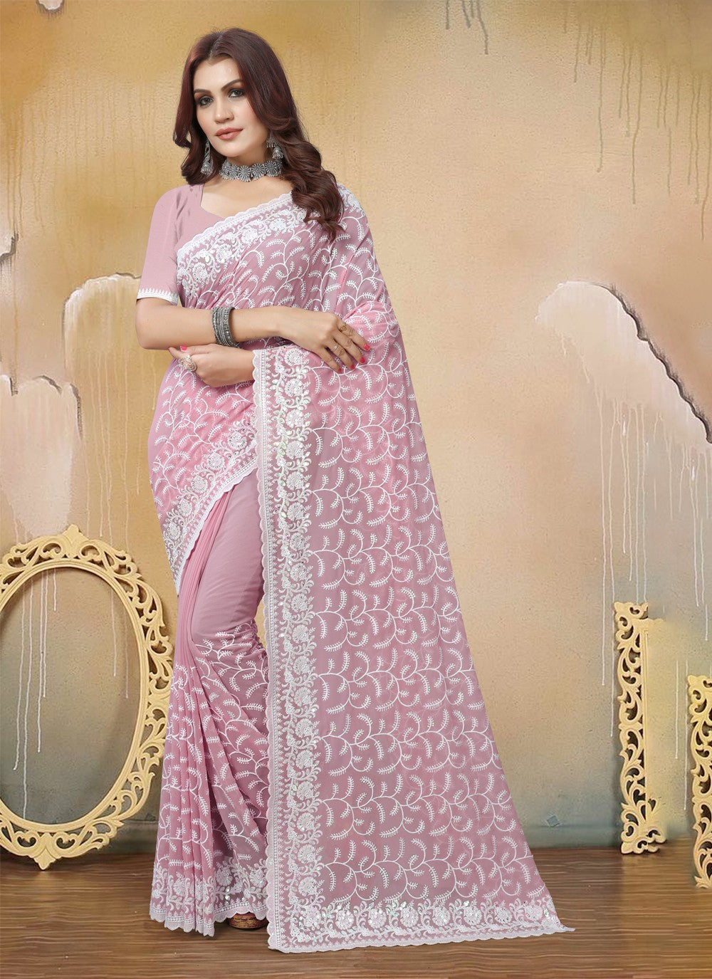 Classic Embroidered Georgette Saree - S3788