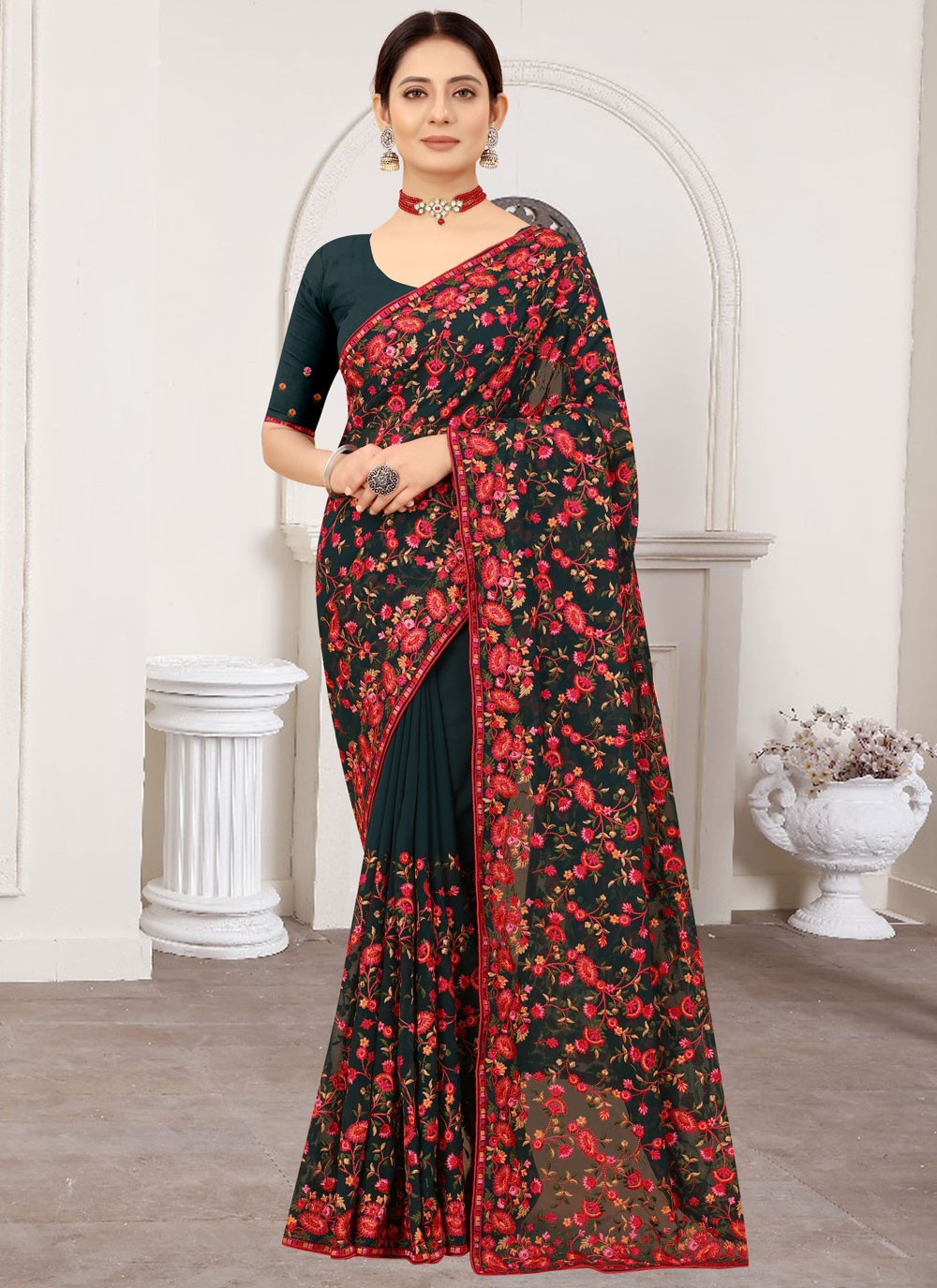 Classic Embroidered Georgette Saree - S9764