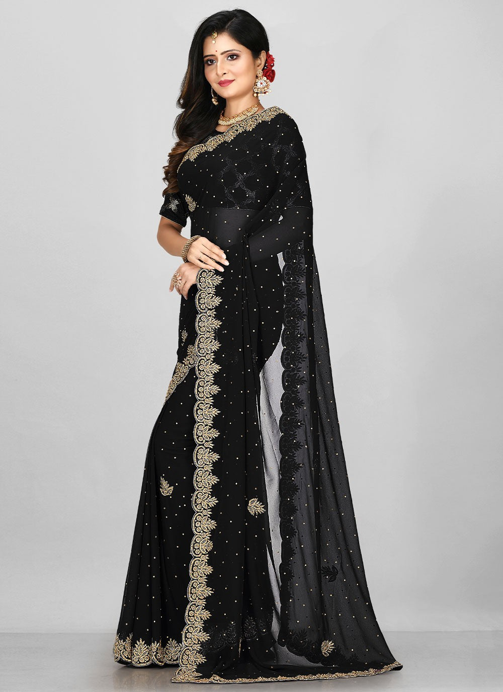 Classic Hand Embroidery Georgette Saree - S2130