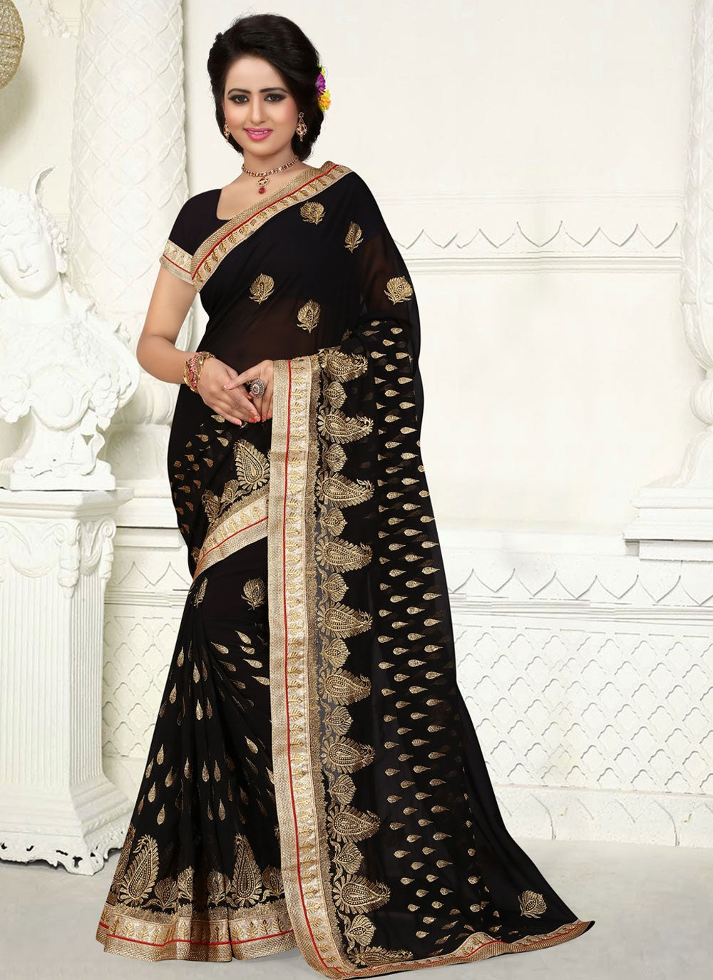 Classic Embroidered Georgette Saree - S4129