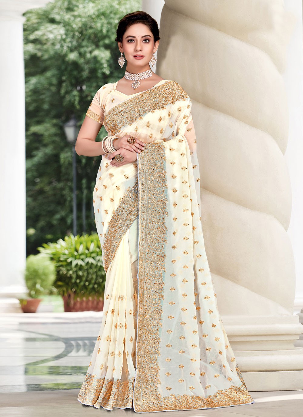 Classic Embroidered Georgette Saree - S1834