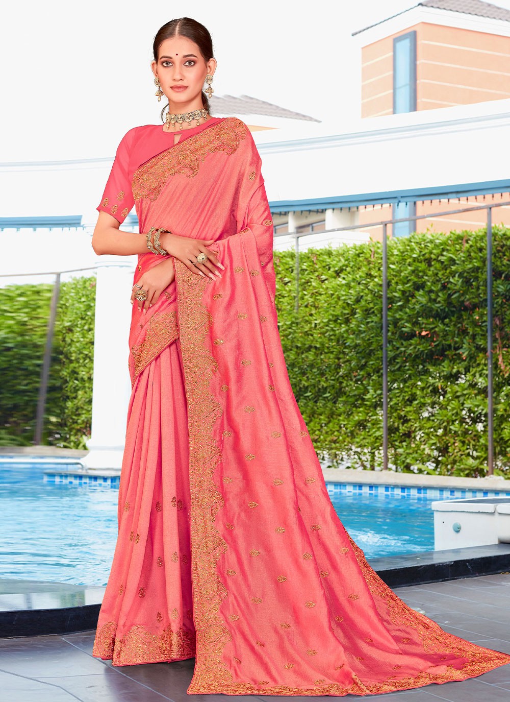 Trendy Embroidered Georgette Saree - S2731