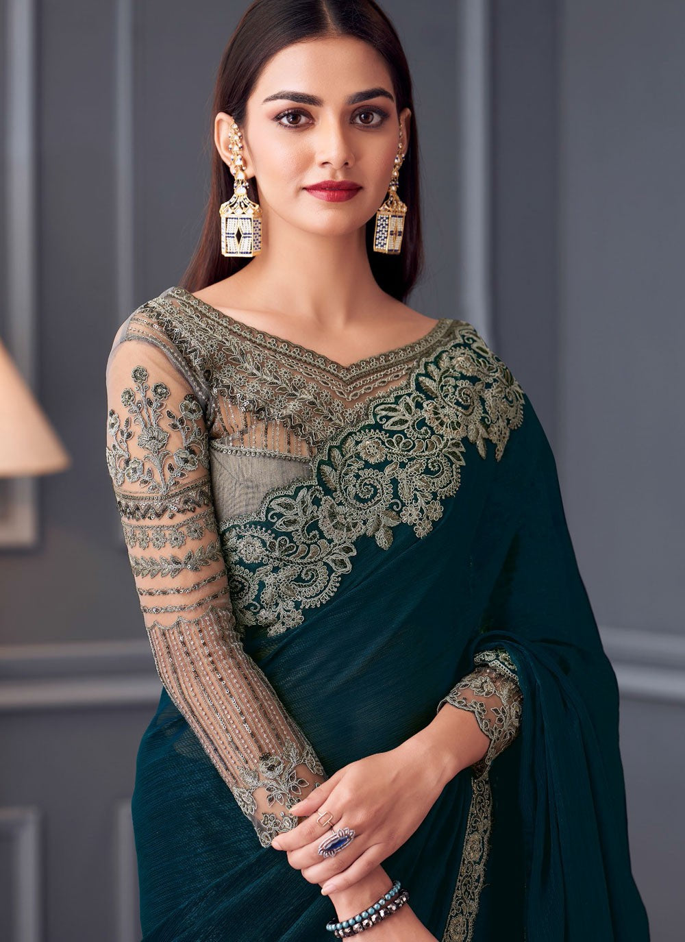 Classic Embroidered Satin Silk Saree - S8745