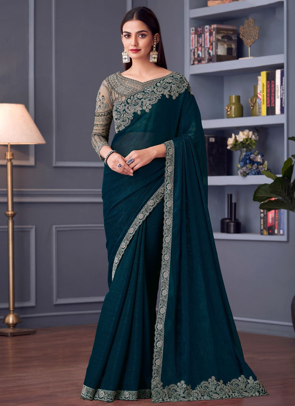 Classic Embroidered Satin Silk Saree - S8745