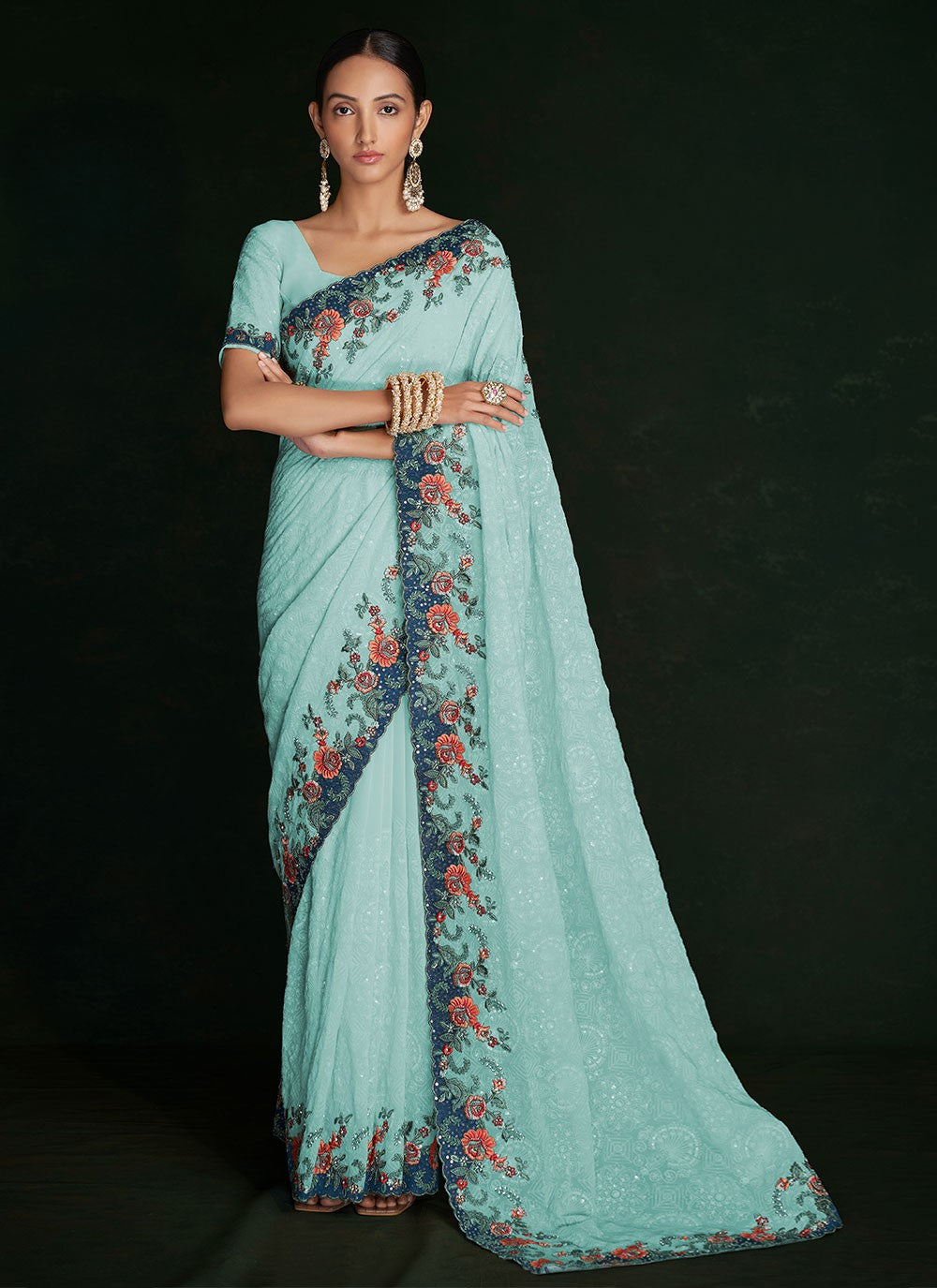 Designer Lucknowi Work Georgette Saree - S2848