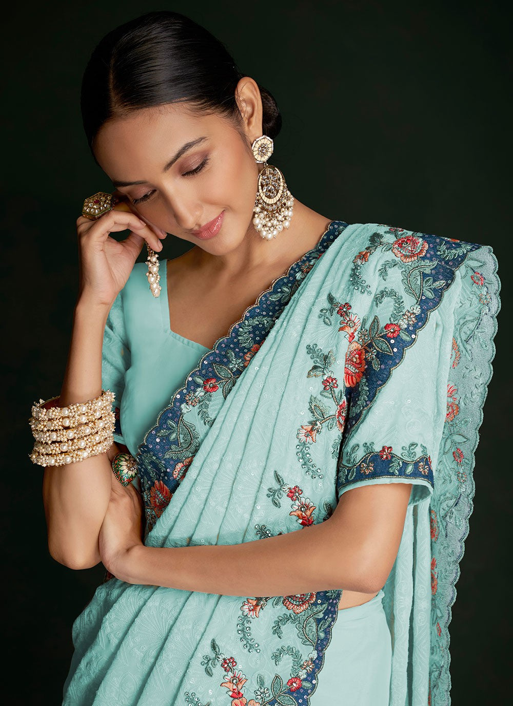 Designer Lucknowi Work Georgette Saree - S2848