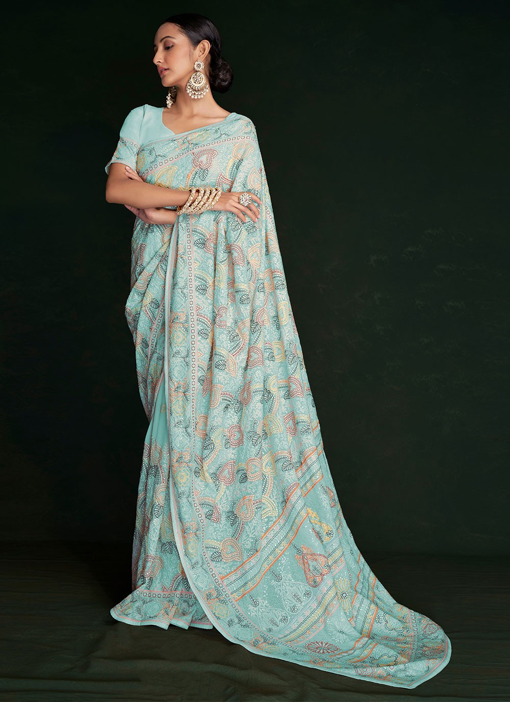 Designer Lucknowi Work Georgette Saree - S2848