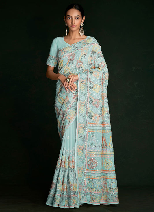 Designer Lucknowi Work Georgette Saree - S2848