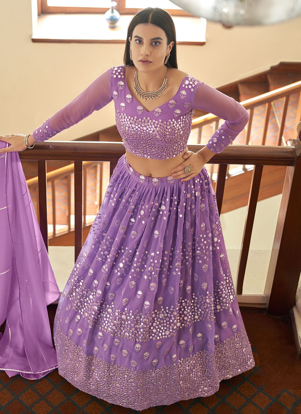 Embroidered Faux Crepe A - Line Lehenga - L0184