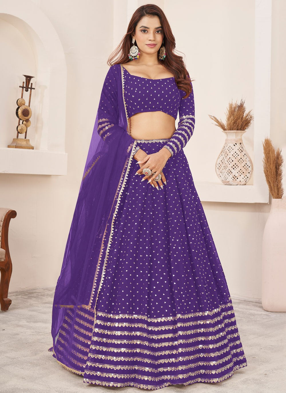 Embroidered Georgette A - Line Lehenga - L2357