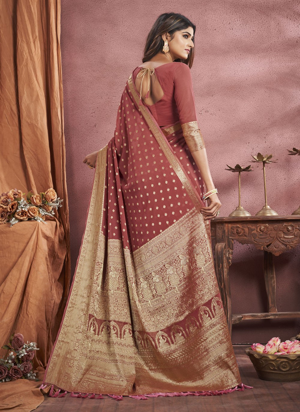 Saree Weaving Zari Georgette, Viscose Saree - S4190