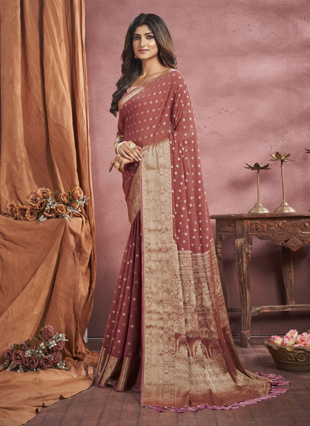 Saree Weaving Zari Georgette, Viscose Saree - S4190