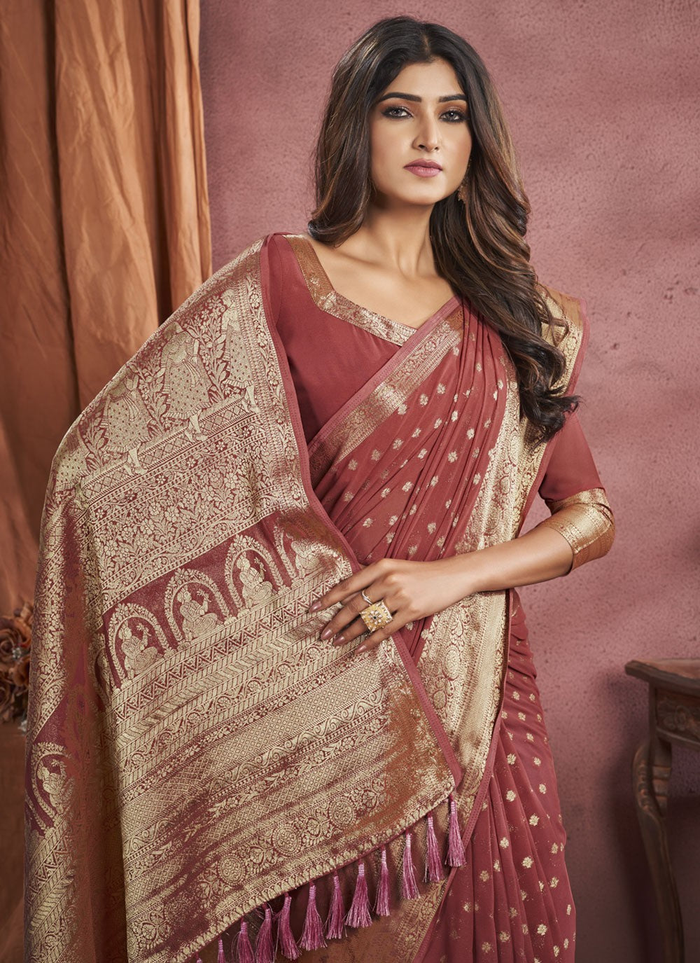 Saree Weaving Zari Georgette, Viscose Saree - S4190