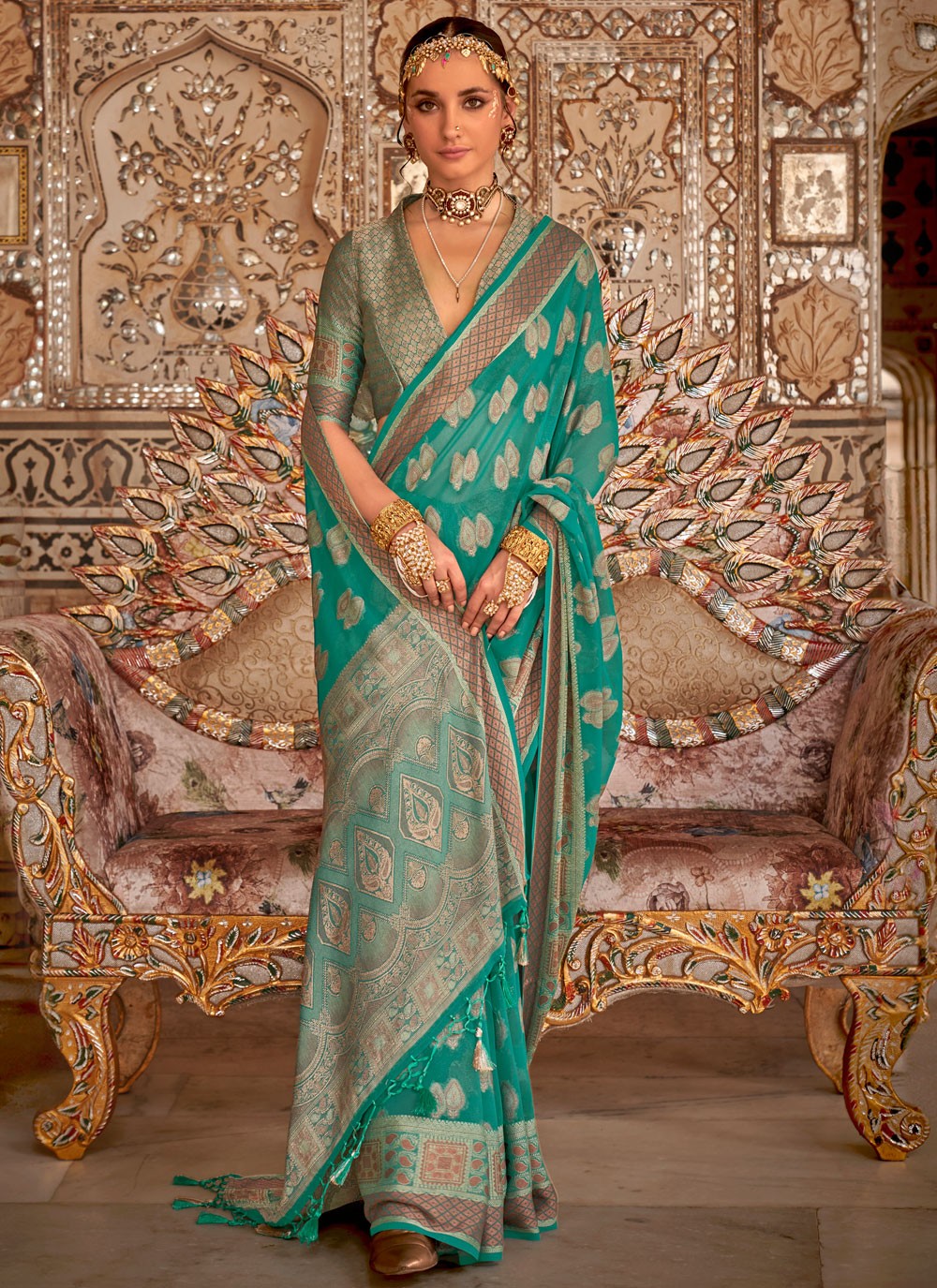 Classic Border Work Georgette Saree - S9680