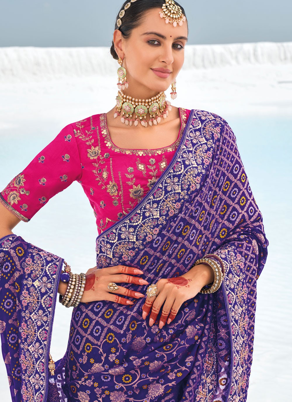 Classic Embroidered Georgette Saree - S9586