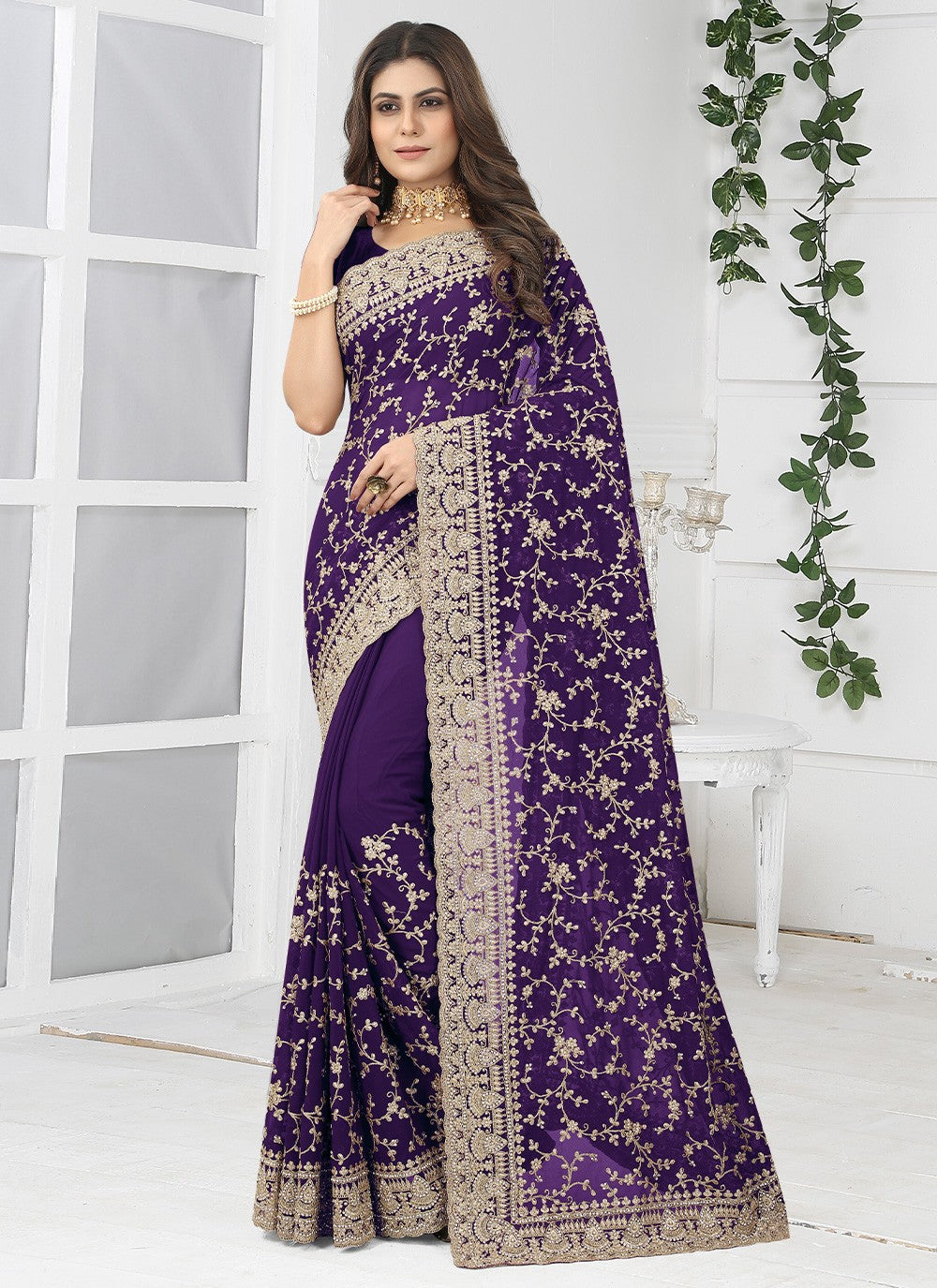 Classic Embroidered Georgette Saree - S2787