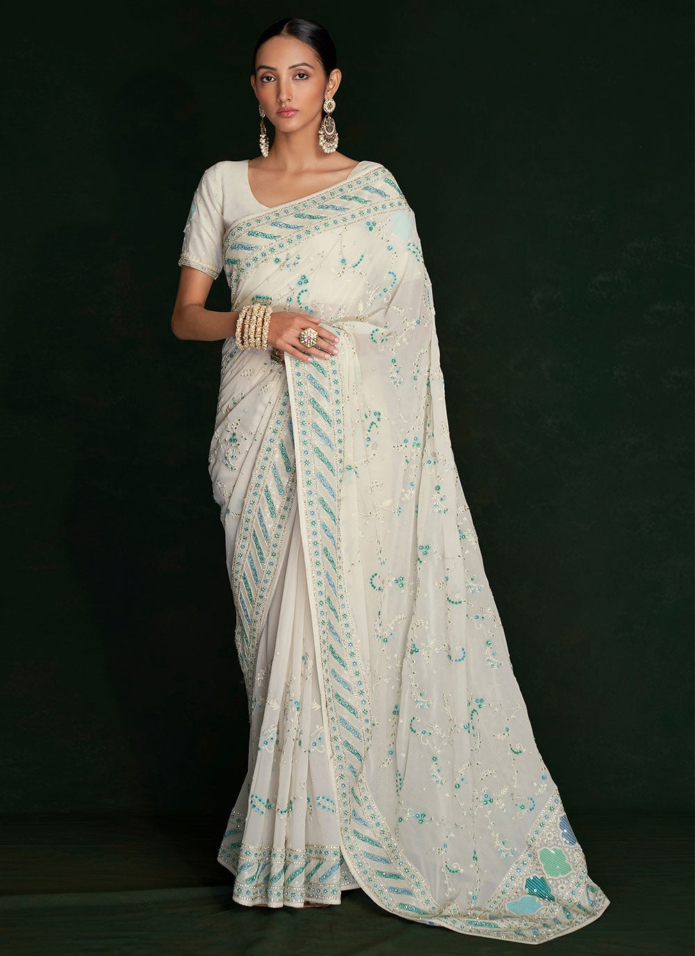 Designer Lucknowi Work Georgette Saree - S2848