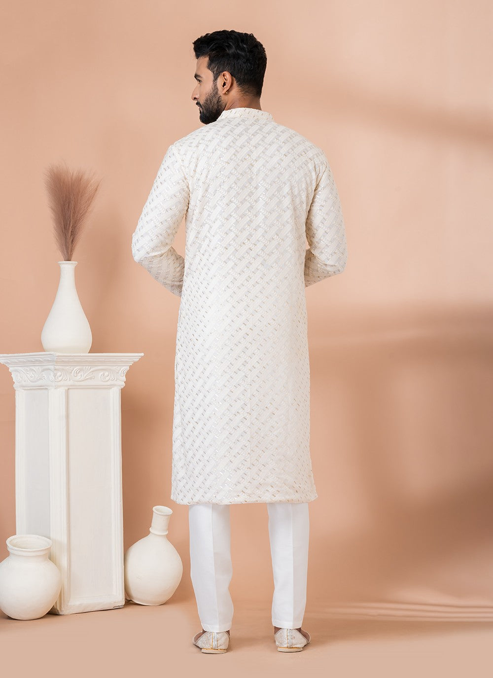 Embroidered Georgette White Kurta Pyjama - M6822