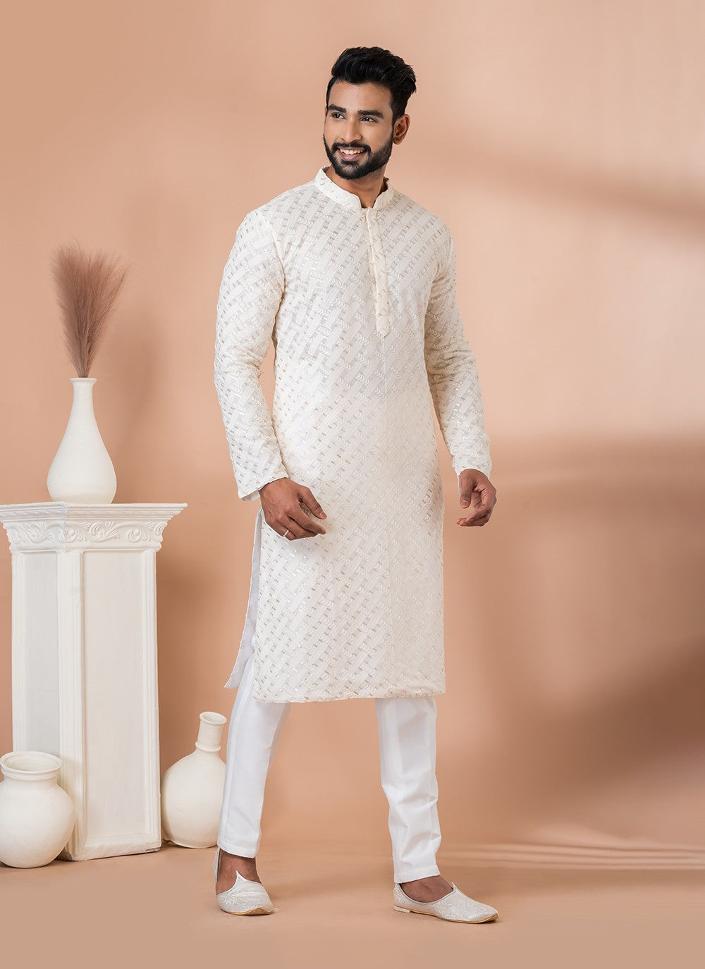 Embroidered Georgette White Kurta Pyjama - M6822