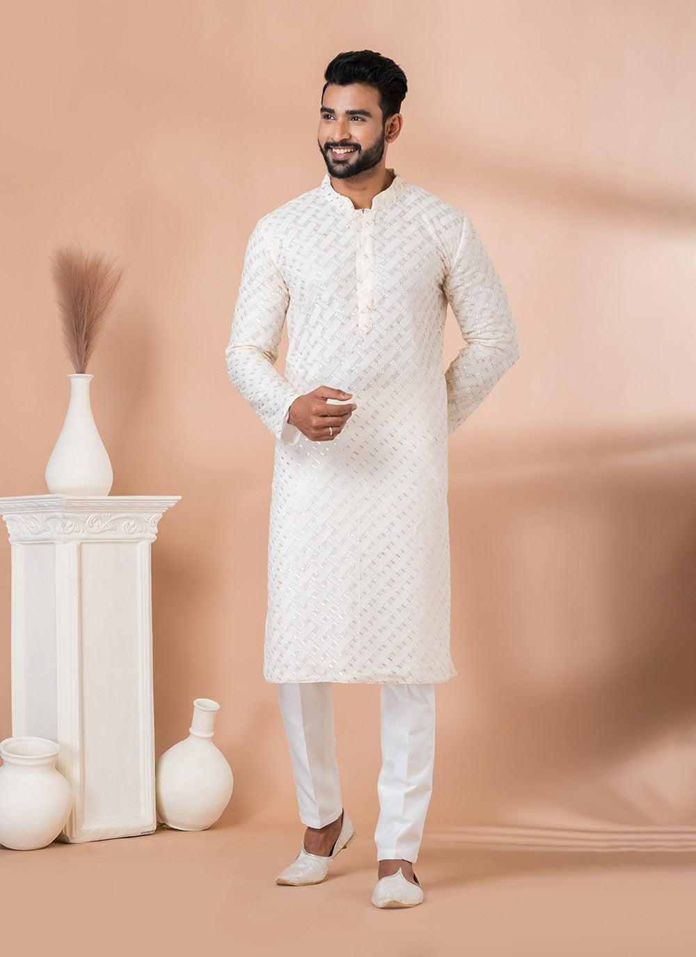 Embroidered Georgette White Kurta Pyjama - M6822