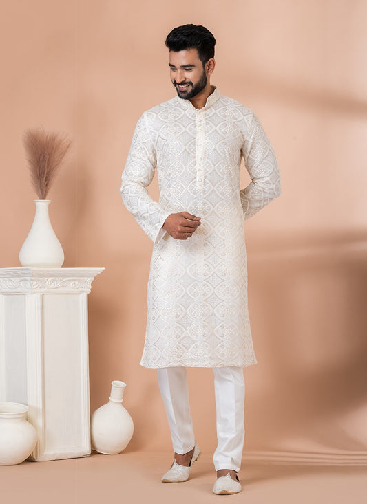 Embroidered Georgette White Kurta Pyjama - M6827