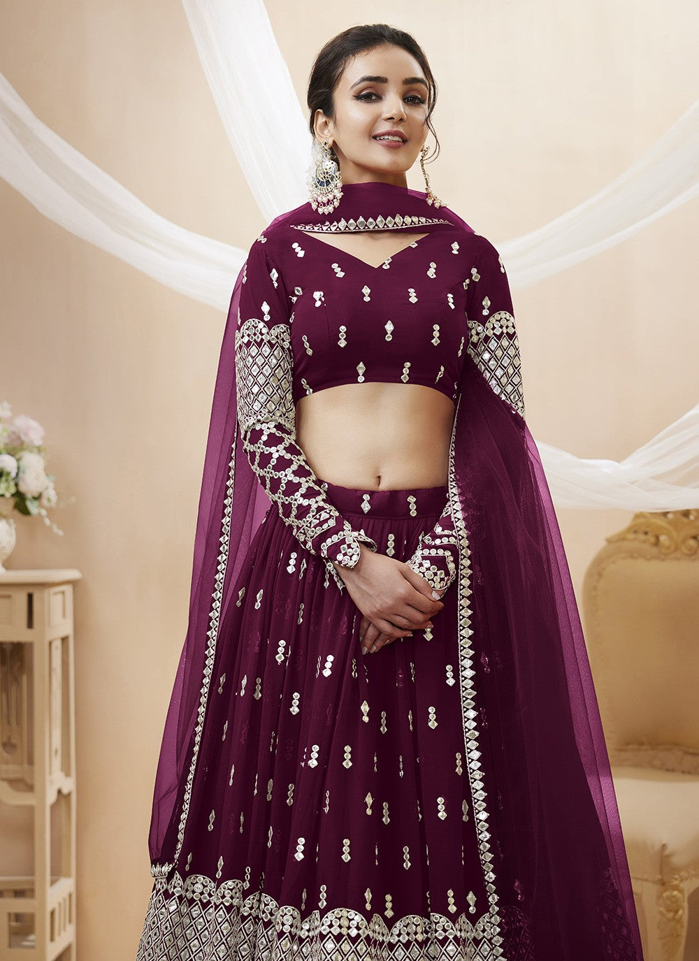 Embroidered Georgette A - Line Lehenga - L1031