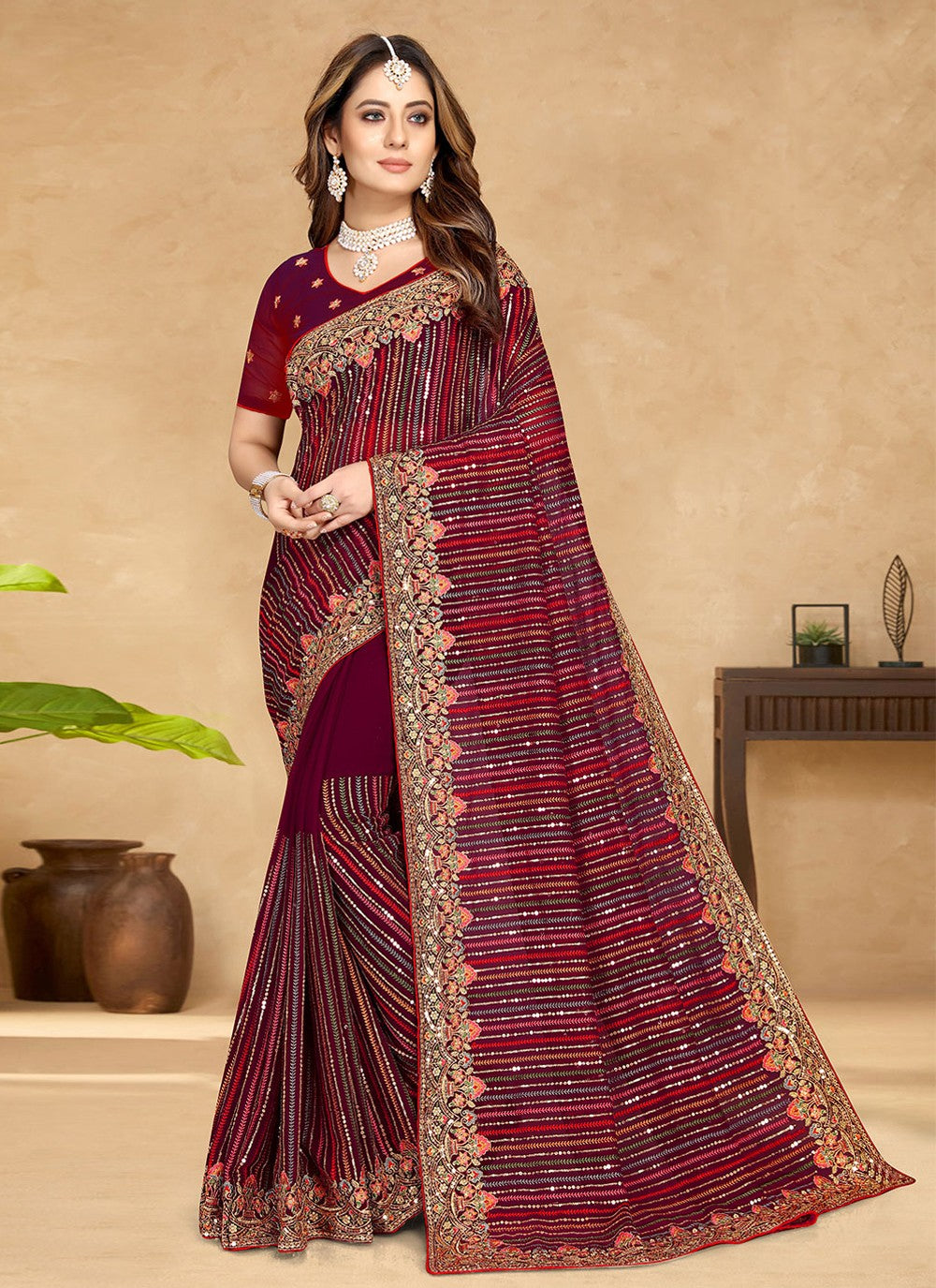 Bollywood Style Embroidered Georgette Saree - S1654