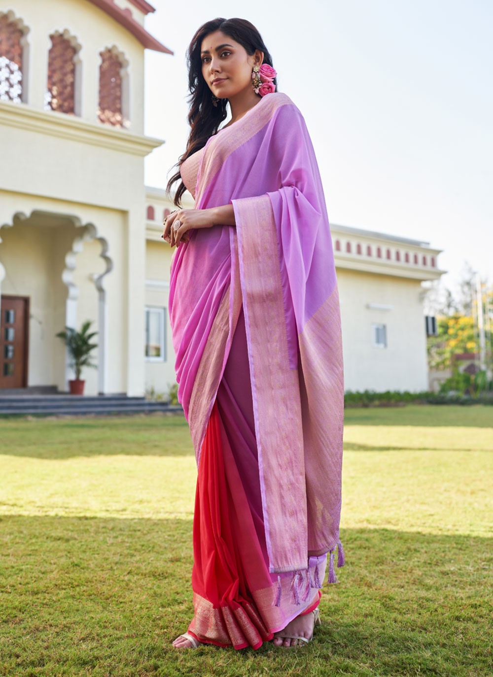 Trendy Woven Georgette Saree - S4387