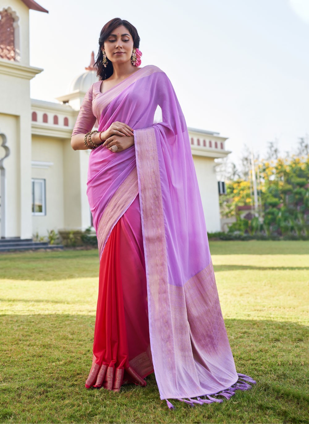 Trendy Woven Georgette Saree - S4387