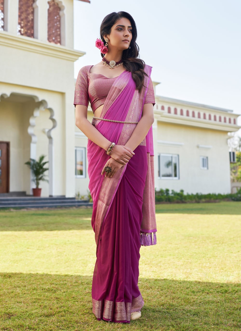 Trendy Woven Georgette Saree - S4387