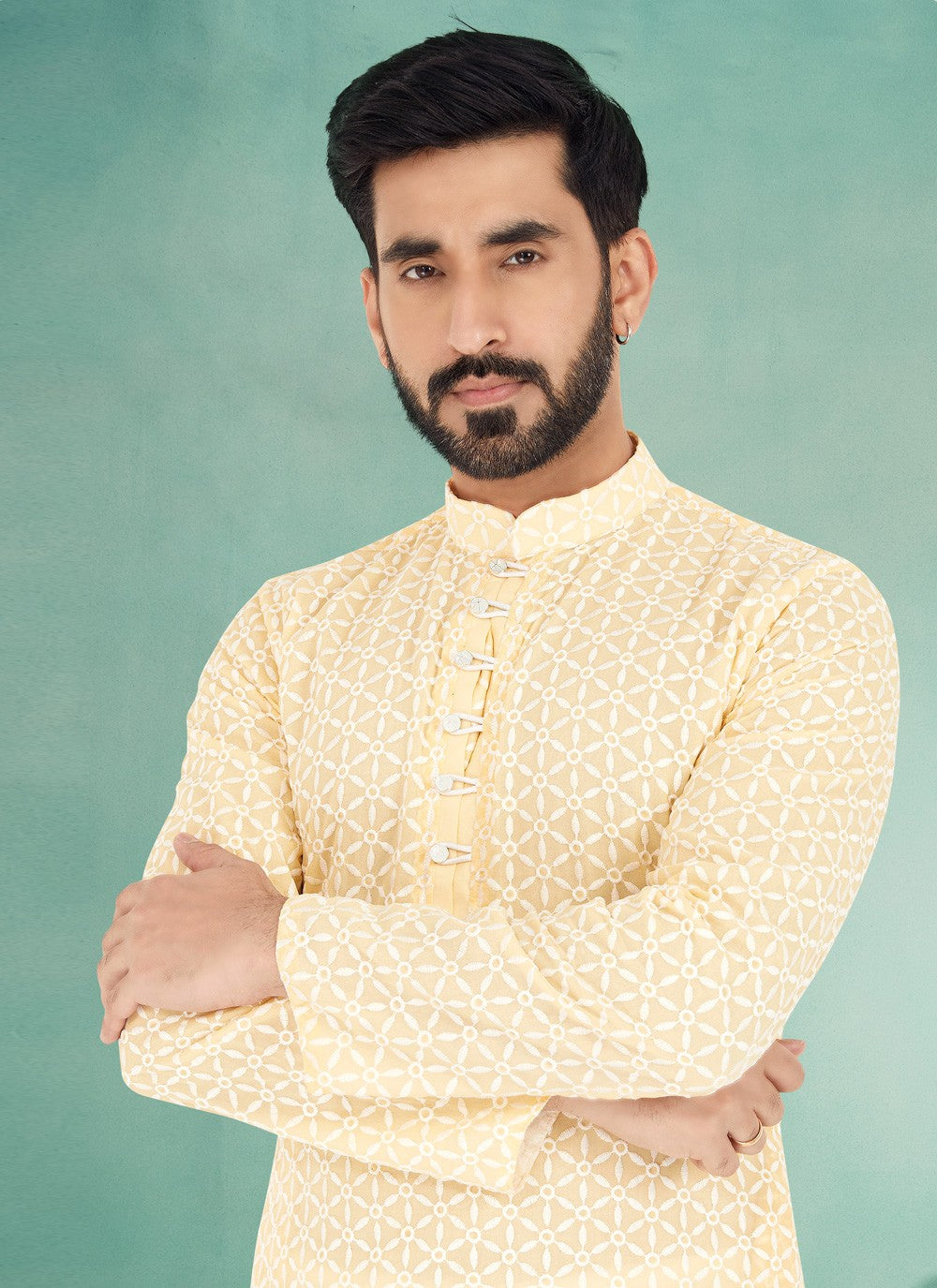 Embroidered Georgette Yellow Kurta Pyjama - M4976