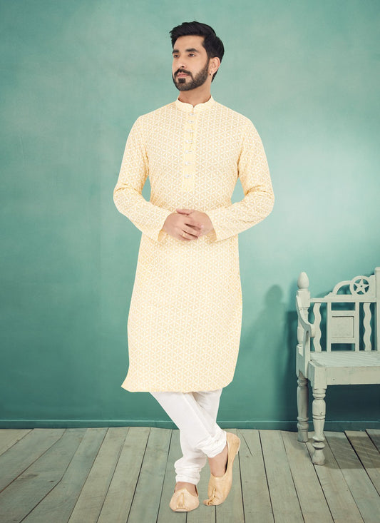 Embroidered Georgette Yellow Kurta Pyjama - M4976