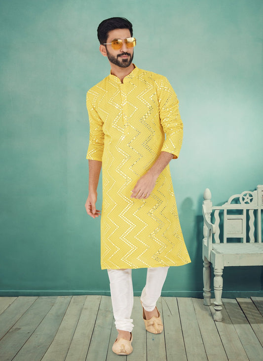 Embroidered Georgette Yellow Kurta Pyjama - M4978