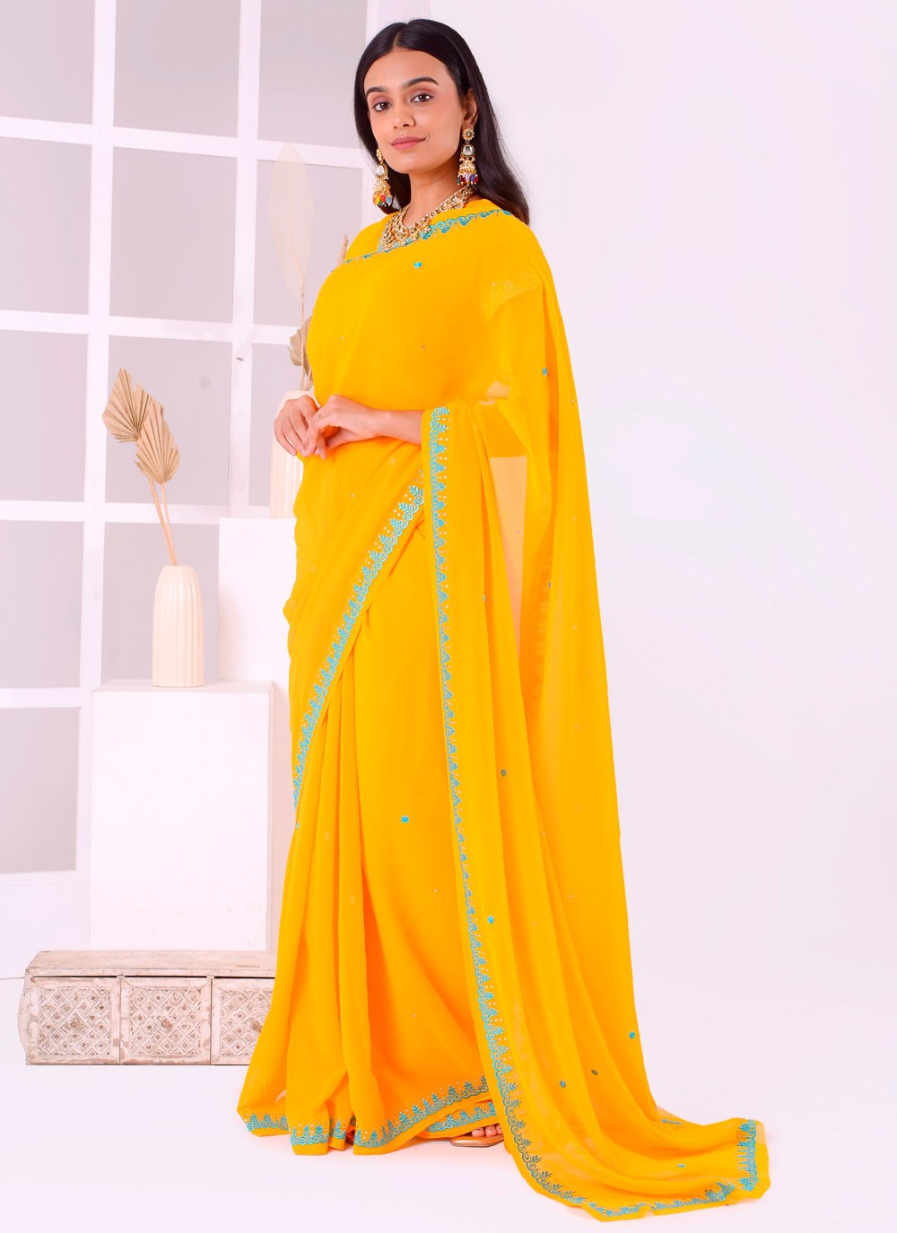 Classic Embroidered Georgette Saree - S7727