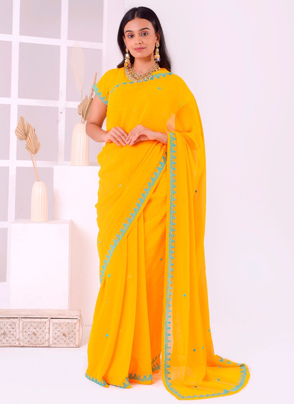 Classic Embroidered Georgette Saree - S7727