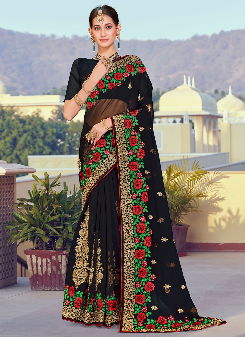 Saree Embroidered Georgette Saree - S2744