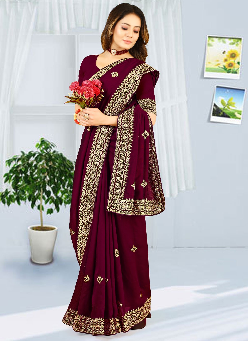 Classic Embroidered Georgette Saree - S2738