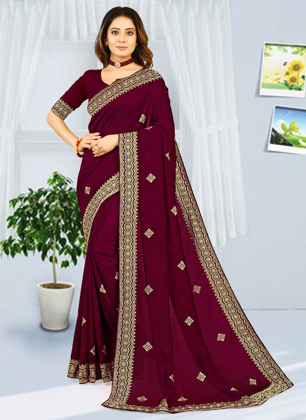 Classic Embroidered Georgette Saree - S2738