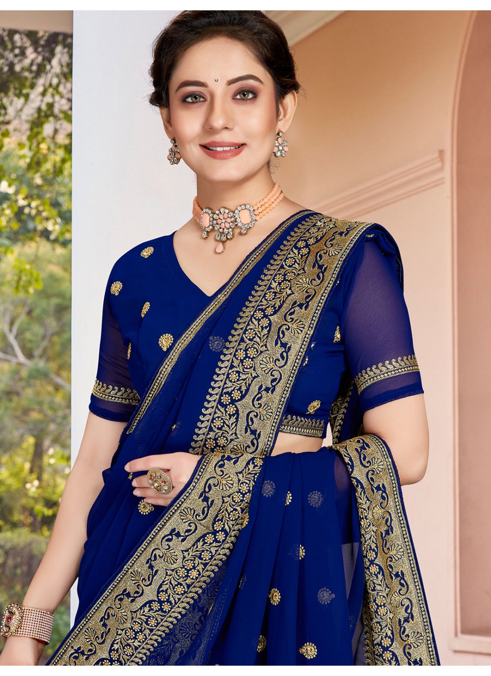 Classic Embroidered Georgette Saree - S1855